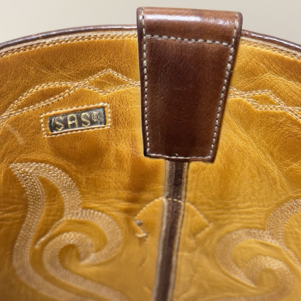 Vintage SAS Bootmaker Cowboy Boots Men 9B Brown Leather Western Rodeo Shoes‎ USA - Picture 4 of 16